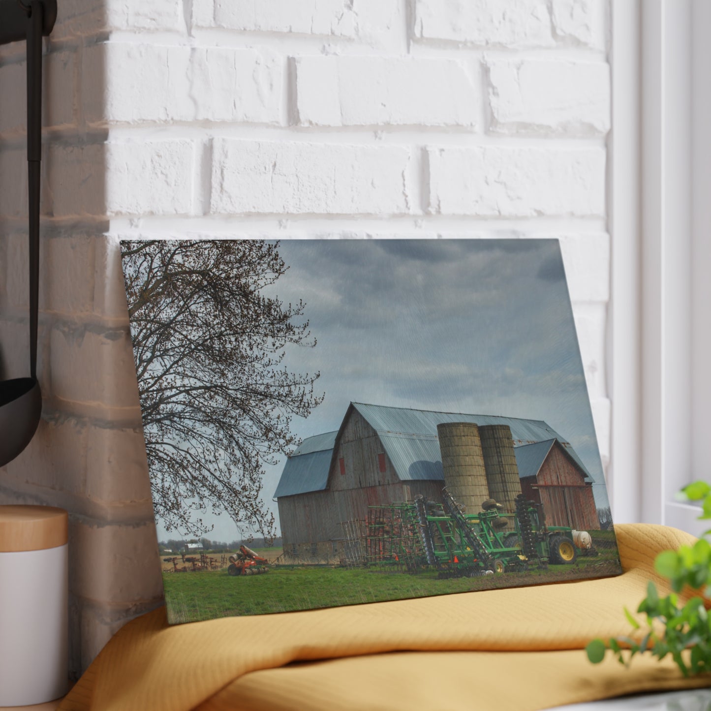 U R There Photography Snover Road Red I Rustic Farmhouse Tempered-Glass Cutting Board