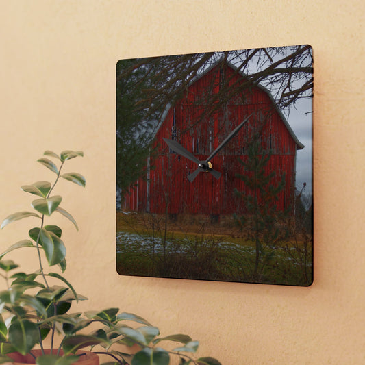 U R There Photography Johnsonmill Road Hidden Red Rustic Farmhouse Acrylic Analog Wall Clock