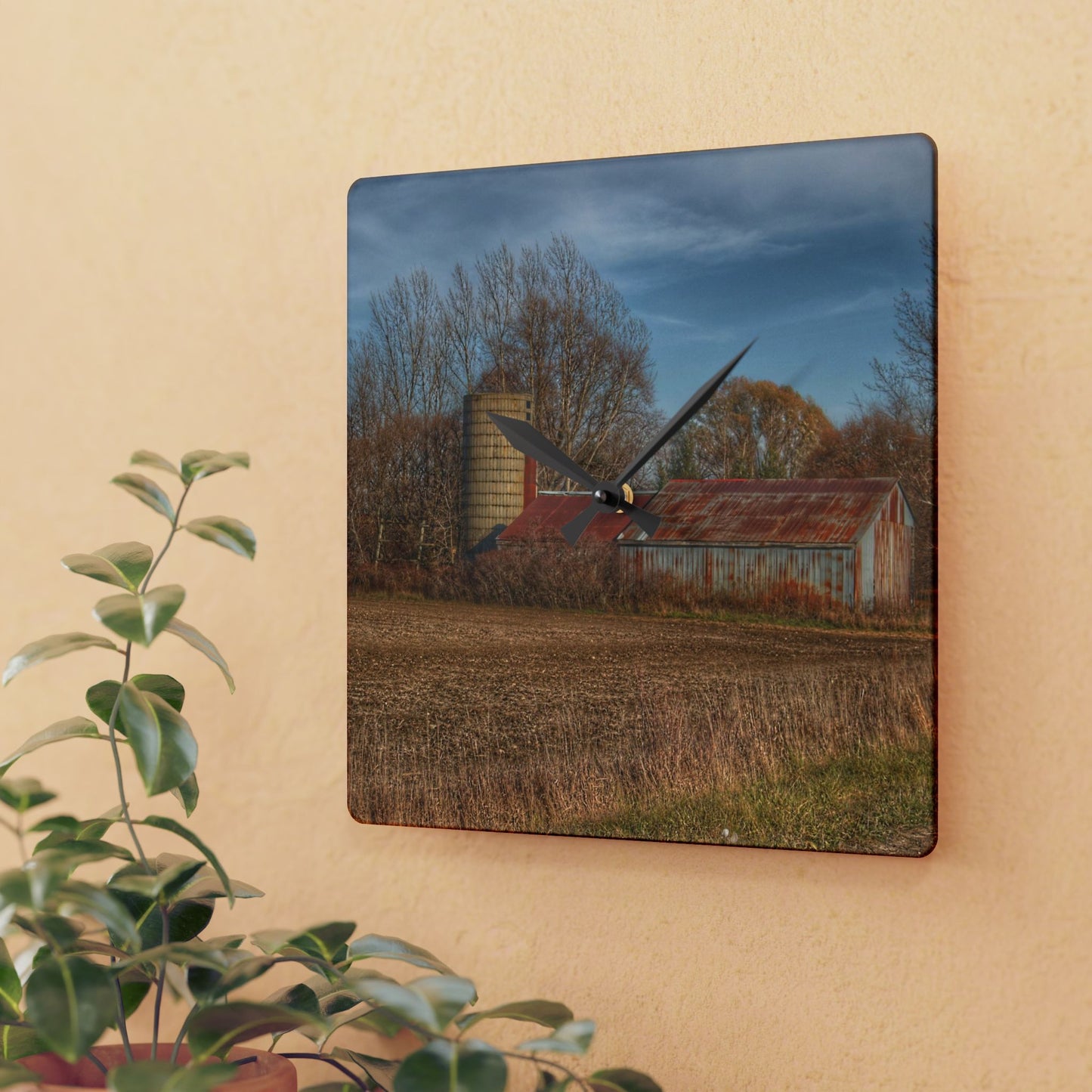 U R There Photography Brief Road Blue Rustic Farmhouse Acrylic Analog Wall Clock