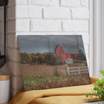 U R There Photography Barnes Road Red in Fall Rustic Farmhouse Tempered-Glass Cutting Board