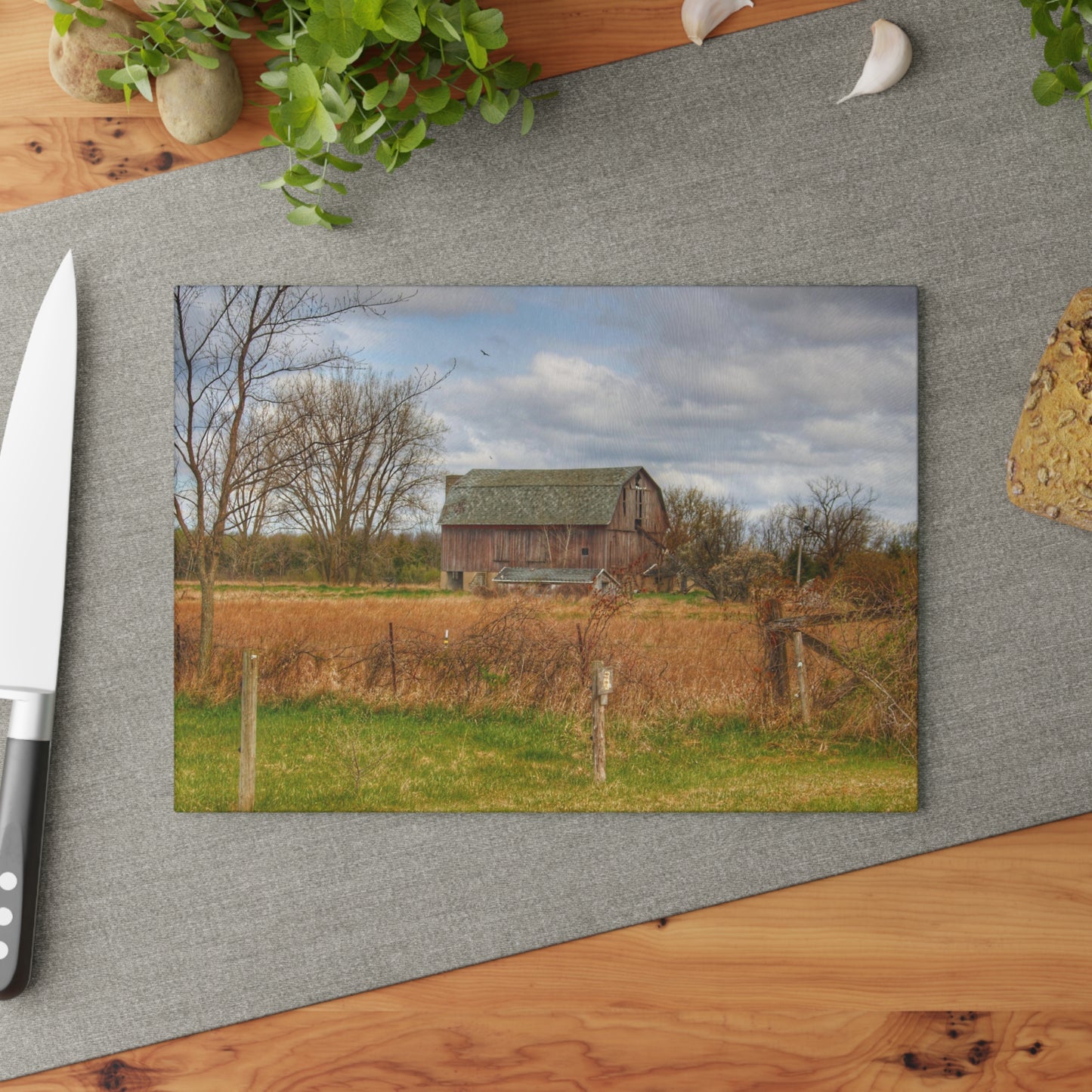 U R There Photography Clothier Road Red II Rustic Farmhouse Tempered-Glass Cutting Board