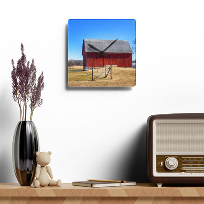 U R There Photography Phillips Road Red Rustic Farmhouse Acrylic Analog Wall Clock