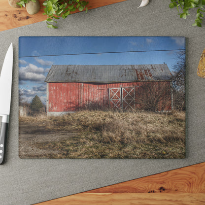 U R There Photography Lapeer Road Crooked Red Rustic Farmhouse Tempered-Glass Cutting Board