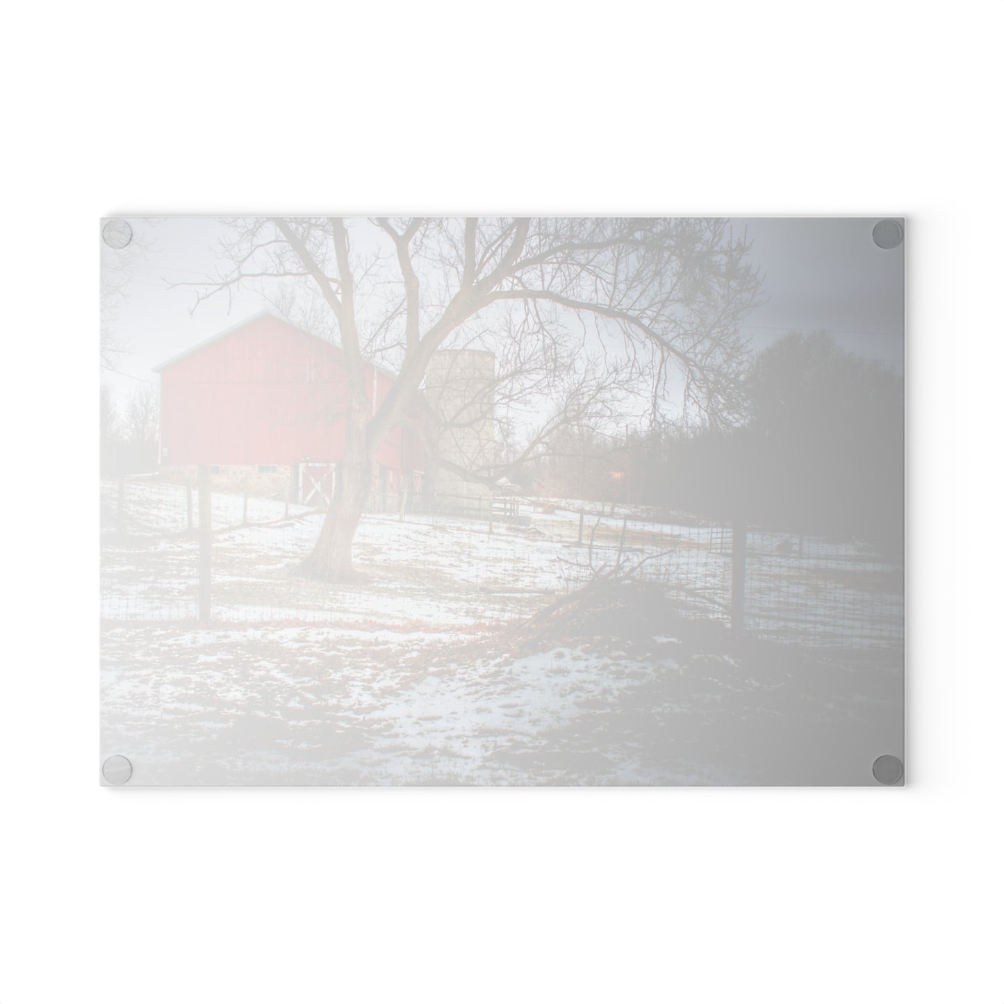 U R There Photography LeValley Road Red and Silo Rustic Farmhouse Tempered-Glass Cutting Board
