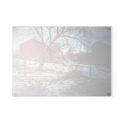 U R There Photography LeValley Road Red and Silo Rustic Farmhouse Tempered-Glass Cutting Board