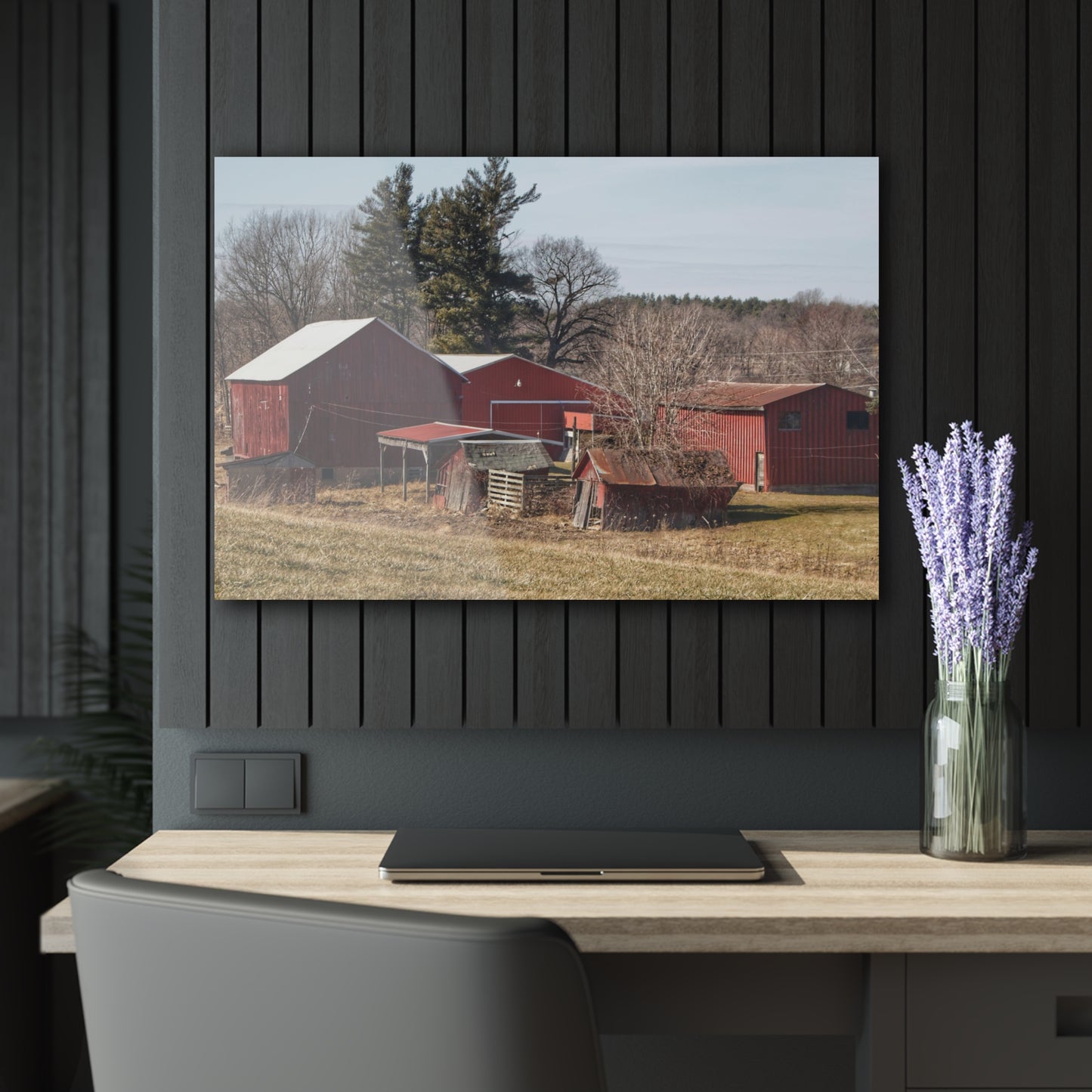 U R There Photography Bronson Lake Reds Rustic Farmhouse Acrylic Wall Print
