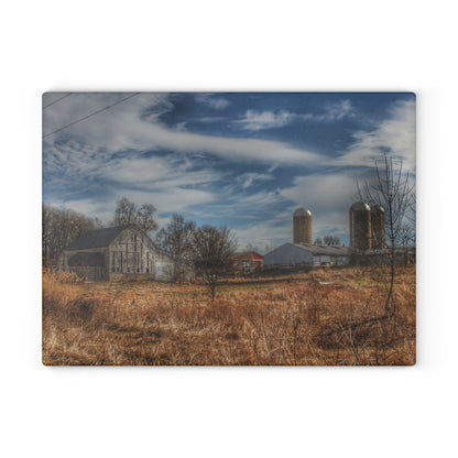 U R There Photography Newark Road White II Rustic Farmhouse Tempered-Glass Cutting Board