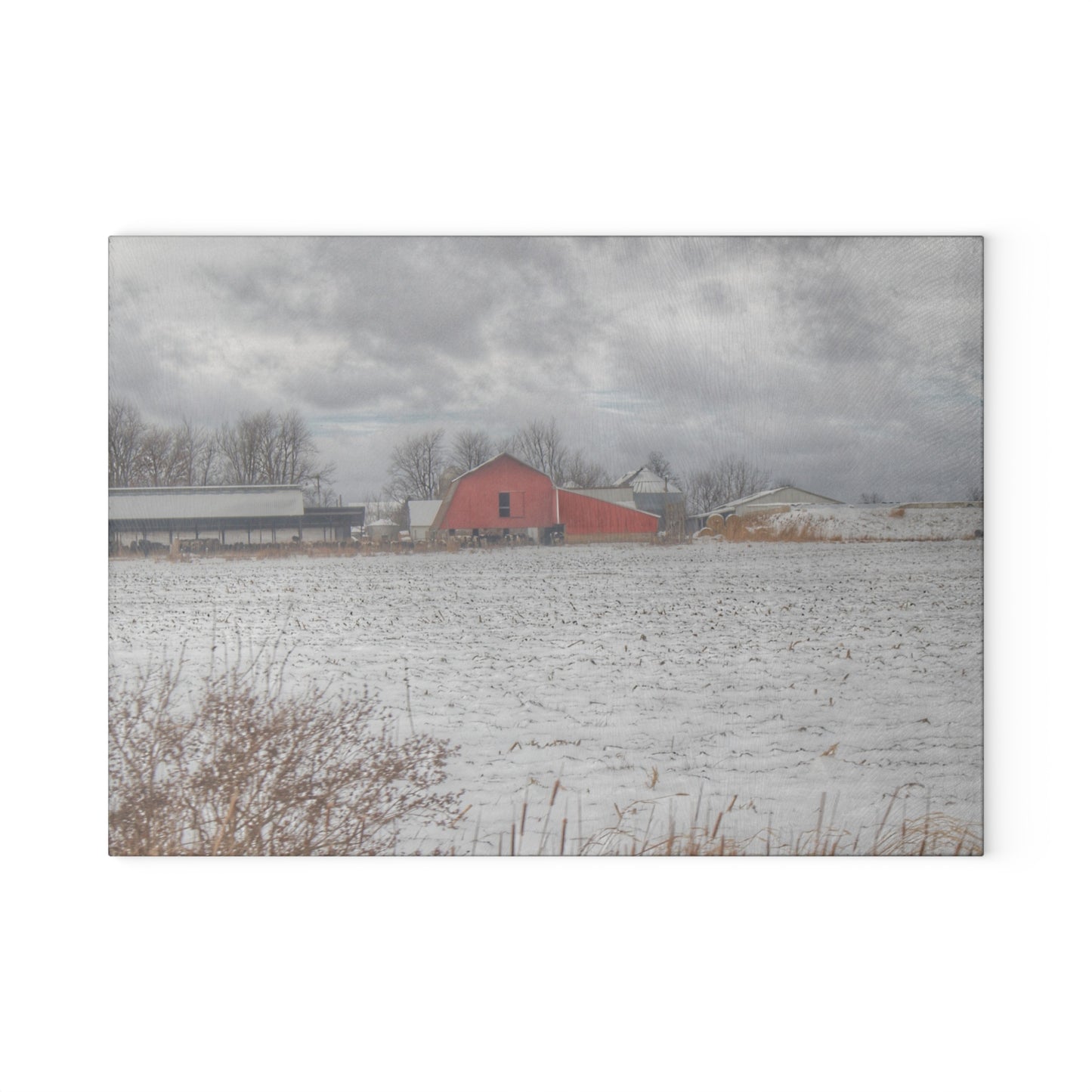 U R There Photography Maple Valley Road Red II Rustic Farmhouse Tempered-Glass Cutting Board