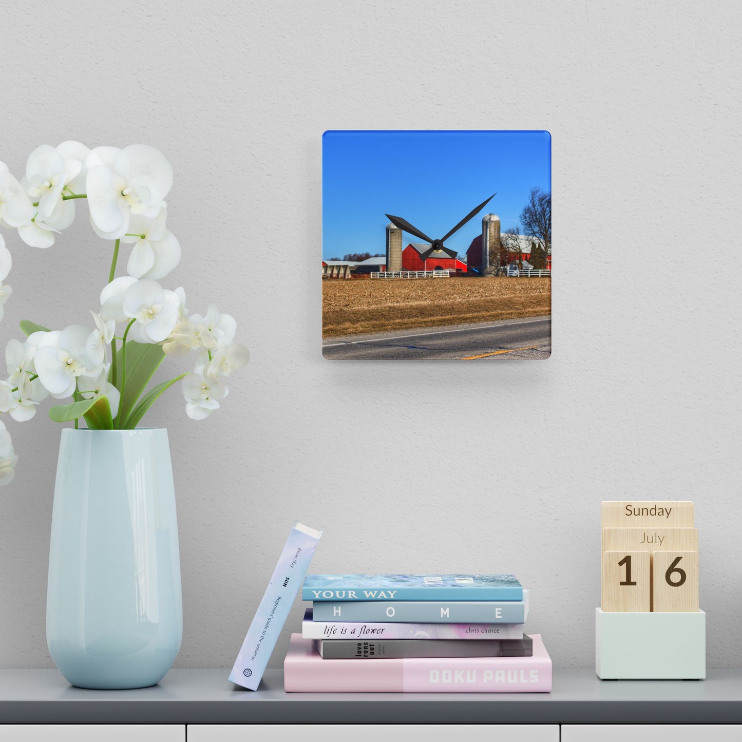 U R There Photography Marlette Reds Rustic Farmhouse Acrylic Analog Wall Clock