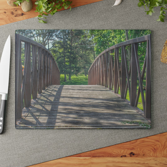 U R There Photography Cramton Park Kiwanis Bridge Rustic Farmhouse Tempered-Glass Cutting Board