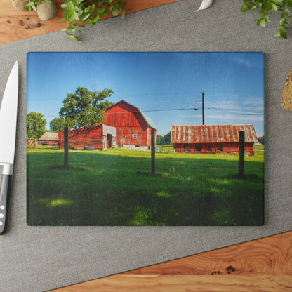 U R There Photography Frances Road Reds II Rustic Farmhouse Tempered-Glass Cutting Board