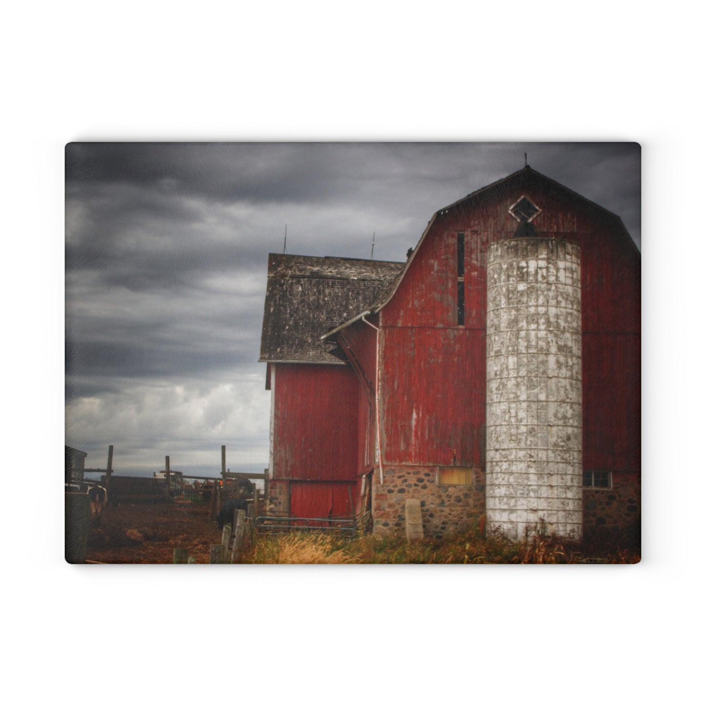 U R There Photography Hurd Corners Red II Rustic Farmhouse Tempered-Glass Cutting Board