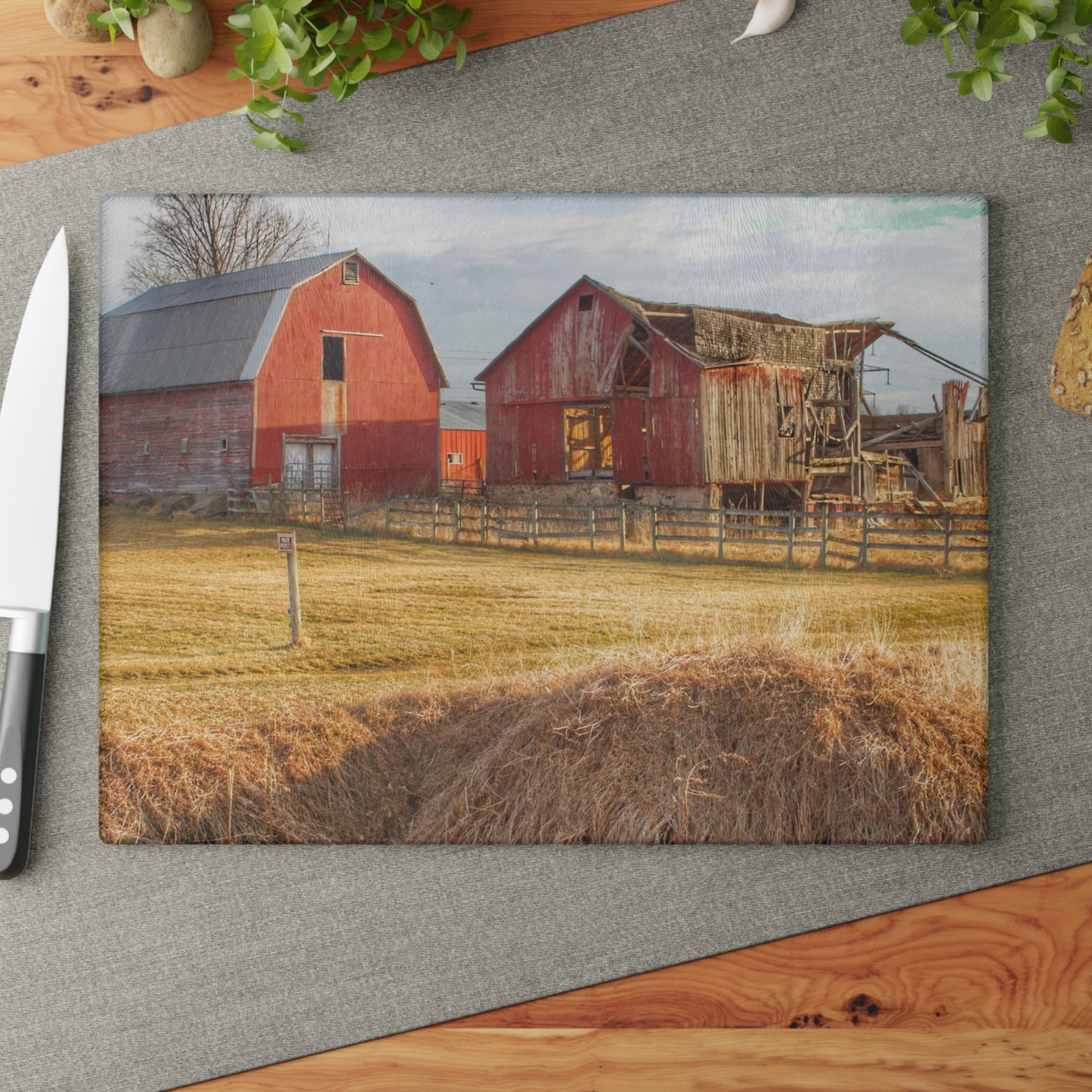U R There Photography Irish Road Old Reds II Rustic Farmhouse Tempered-Glass Cutting Board