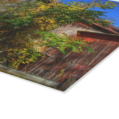 U R There Photography Oxford Rusted Red in Fall Rustic Farmhouse Tempered-Glass Cutting Board