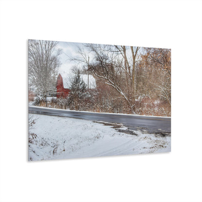 U R There Photography Dodge Road Winter Red Rustic Farmhouse Acrylic Wall Print