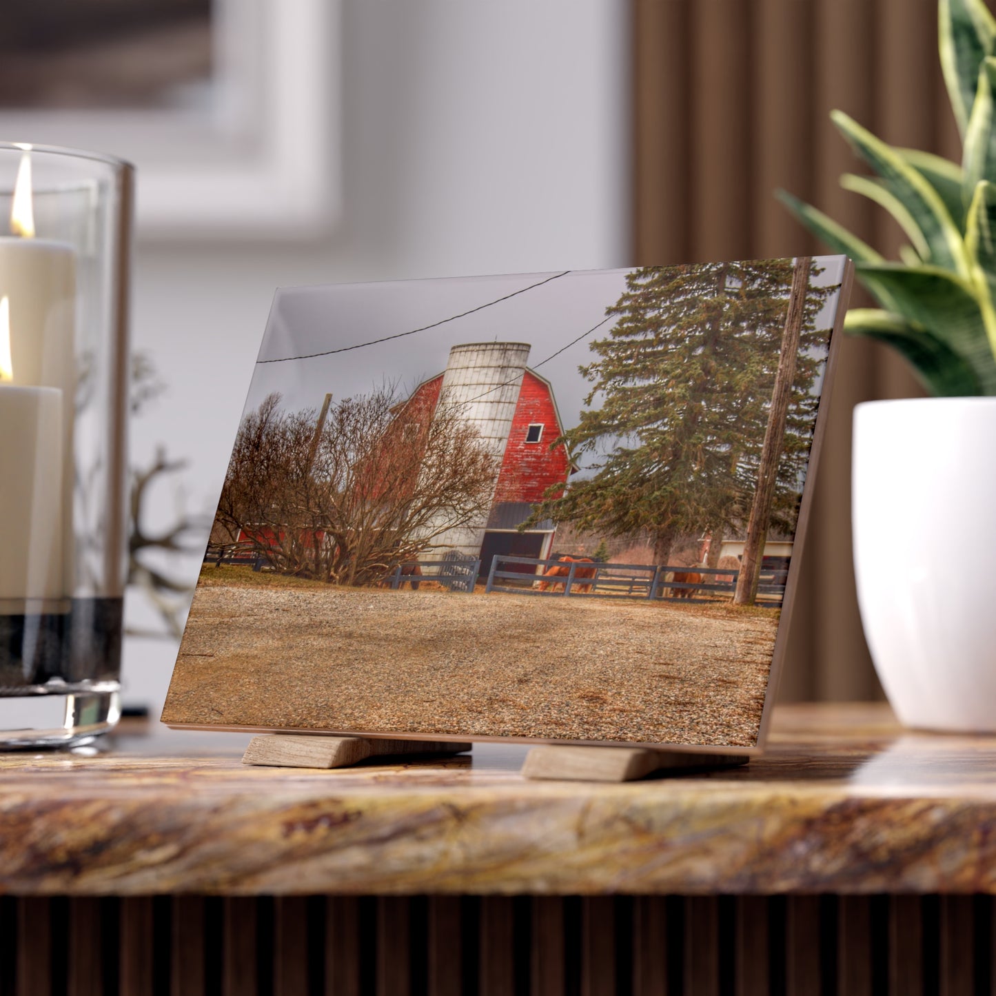 U R There Photography Blood Road Red and Horses Rustic Farmhouse Decorative Ceramic Tile
