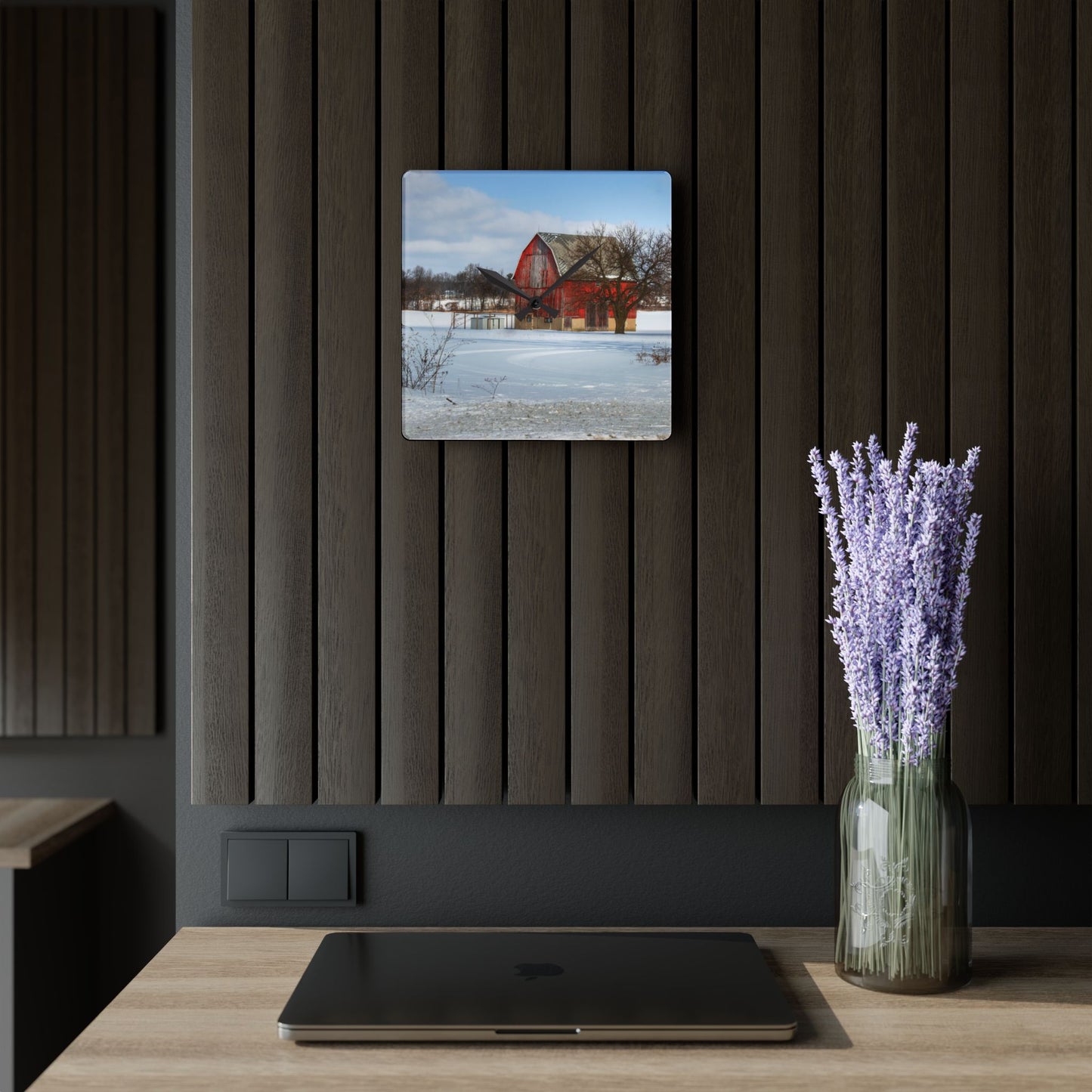 U R There Photography Oregon Road Hillside Red Rustic Farmhouse Acrylic Analog Wall Clock