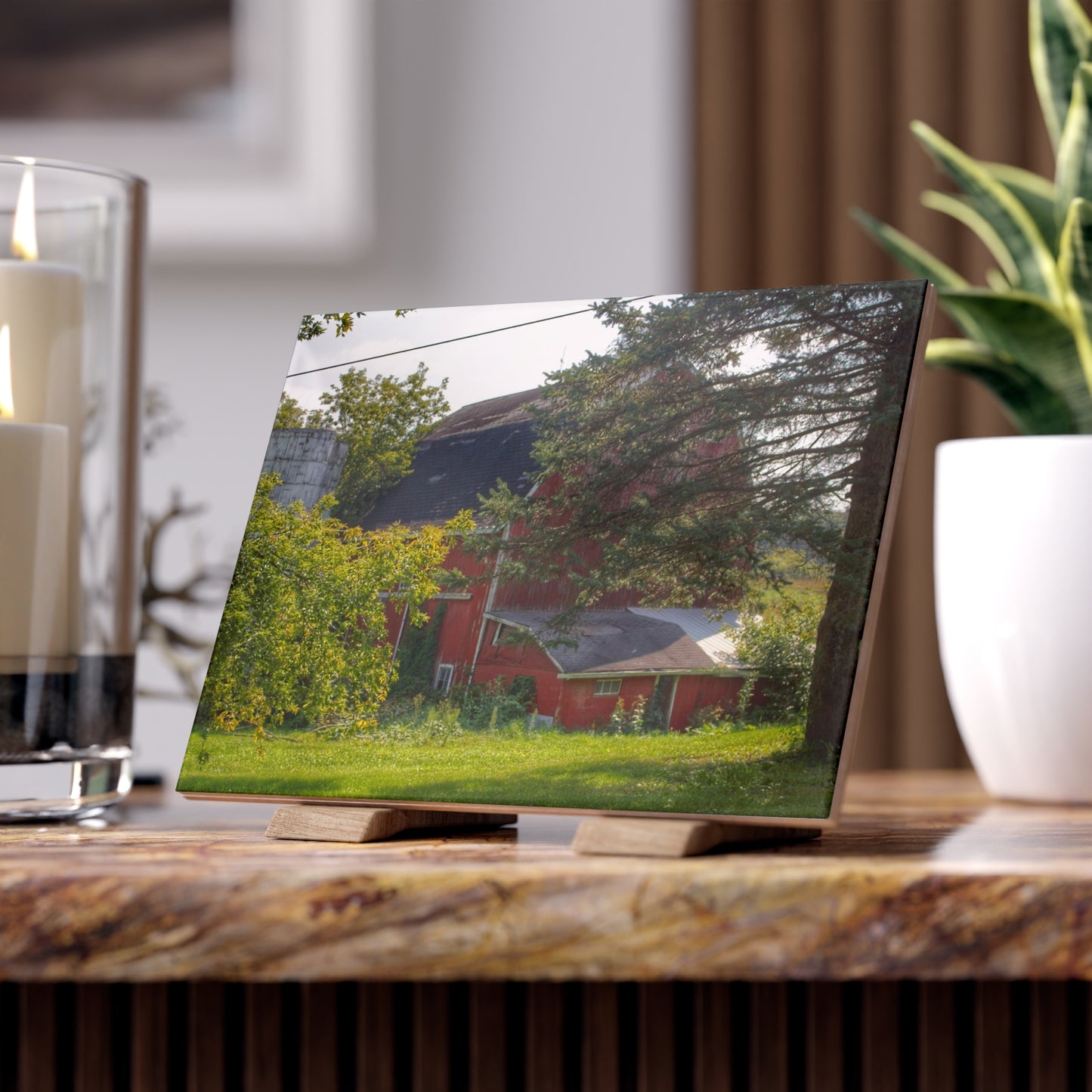 U R There Photography Grey Road Red Rustic Farmhouse Decorative Ceramic Tile