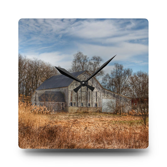 Newark Road White I Rustic Farmhouse Acrylic Analog Wall Clock 10.75'' × 10.75'' (Square)