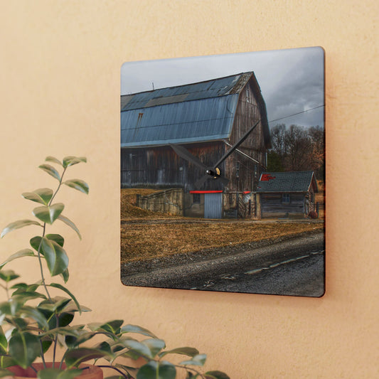 U R There Photography Seymour Lakes Roadside Grey Rustic Farmhouse Acrylic Analog Wall Clock