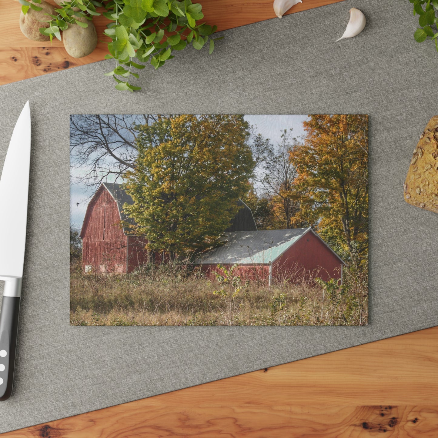 U R There Photography Bowers Road Red I Rustic Farmhouse Tempered-Glass Cutting Board