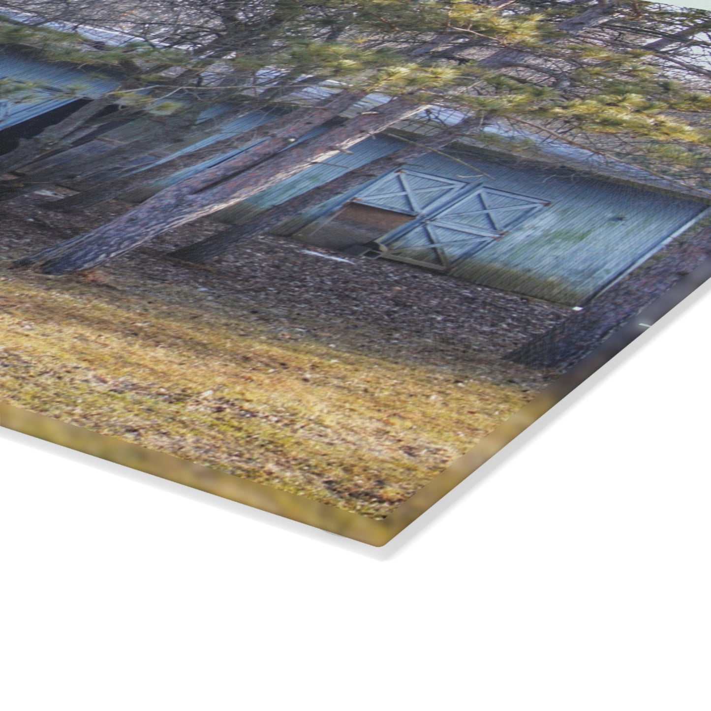 U R There Photography Hickory Lane Grey Rustic Farmhouse Tempered-Glass Cutting Board