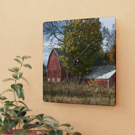 U R There Photography Bowers Road Red I Rustic Farmhouse Acrylic Analog Wall Clock