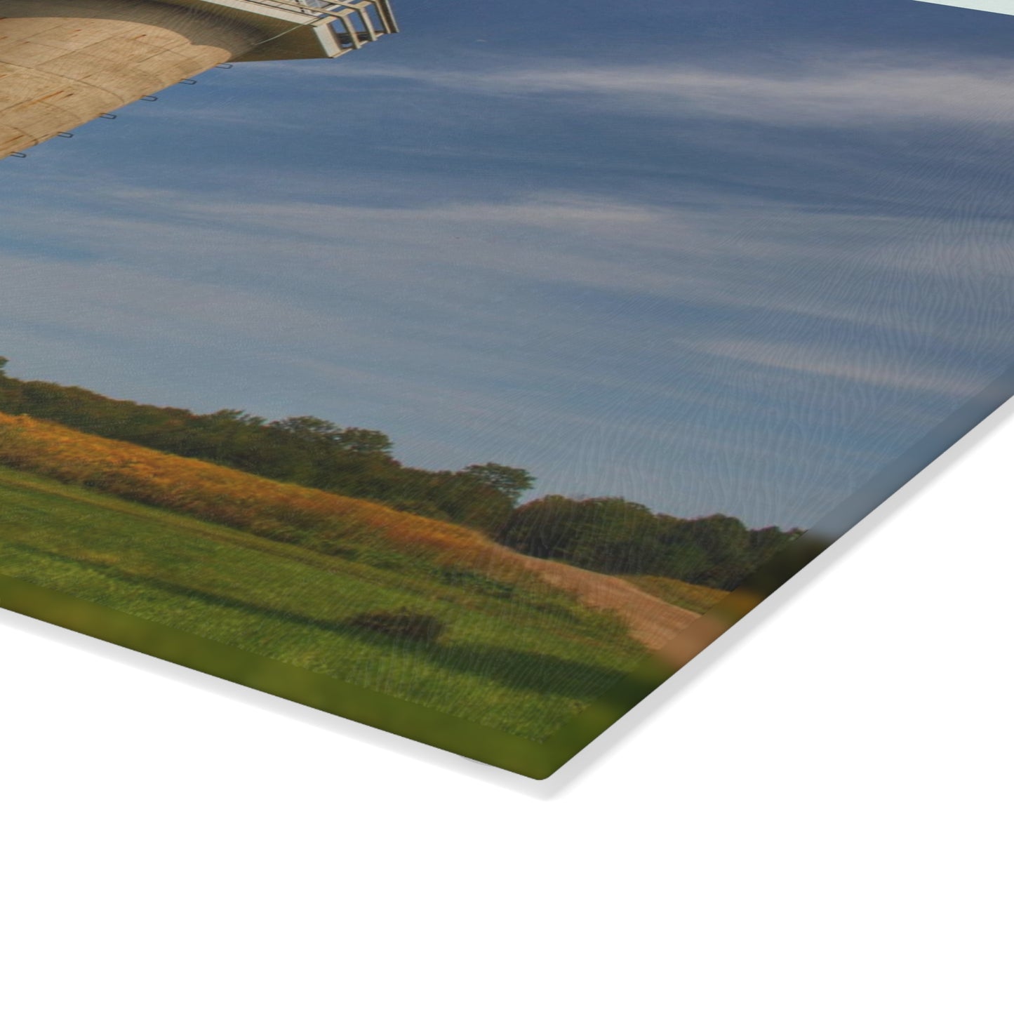 U R There Photography Phelps Road Lighthouse Barn II Rustic Farmhouse Tempered-Glass Cutting Board