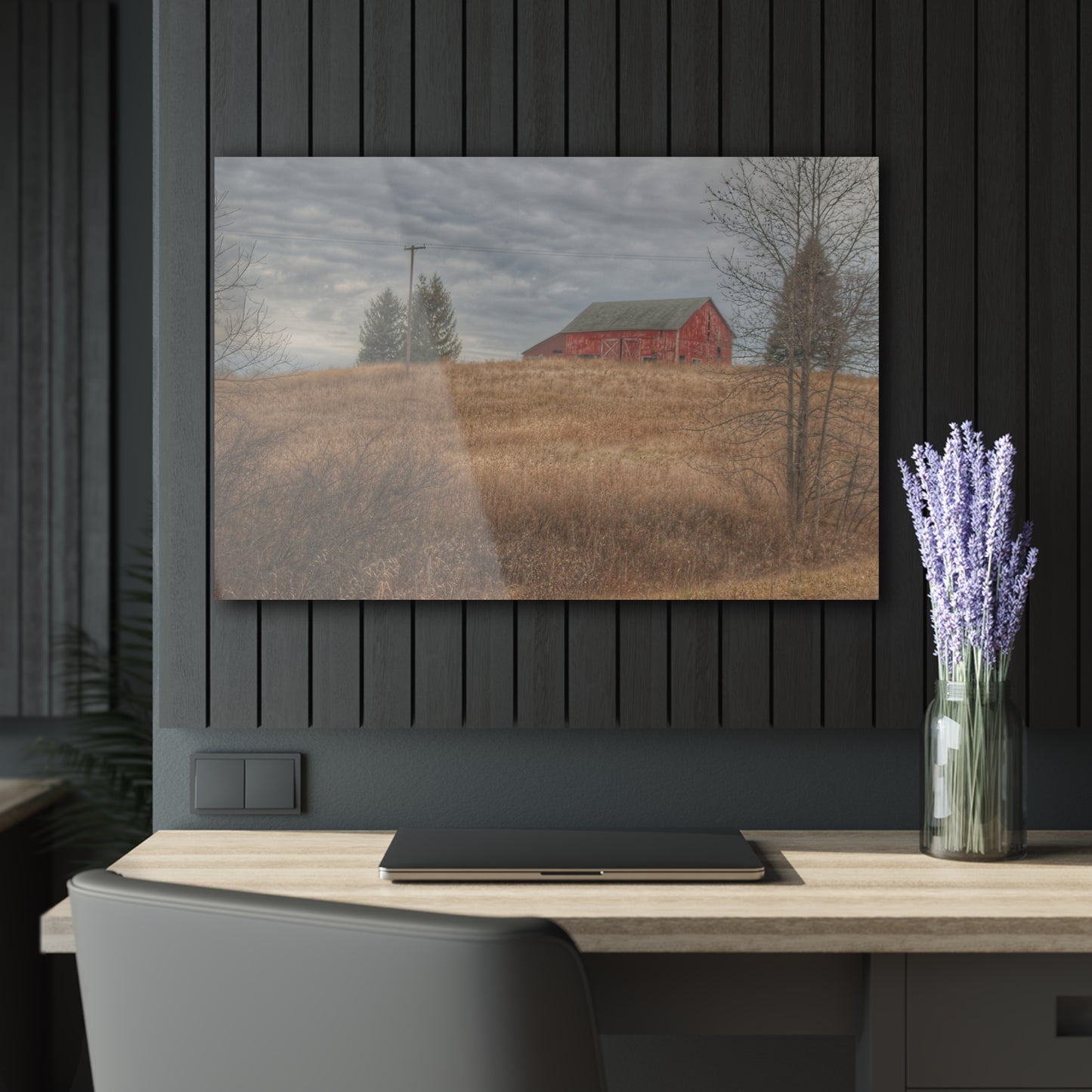 U R There Photography Grey Road Hillside Red I Rustic Farmhouse Acrylic Wall Print