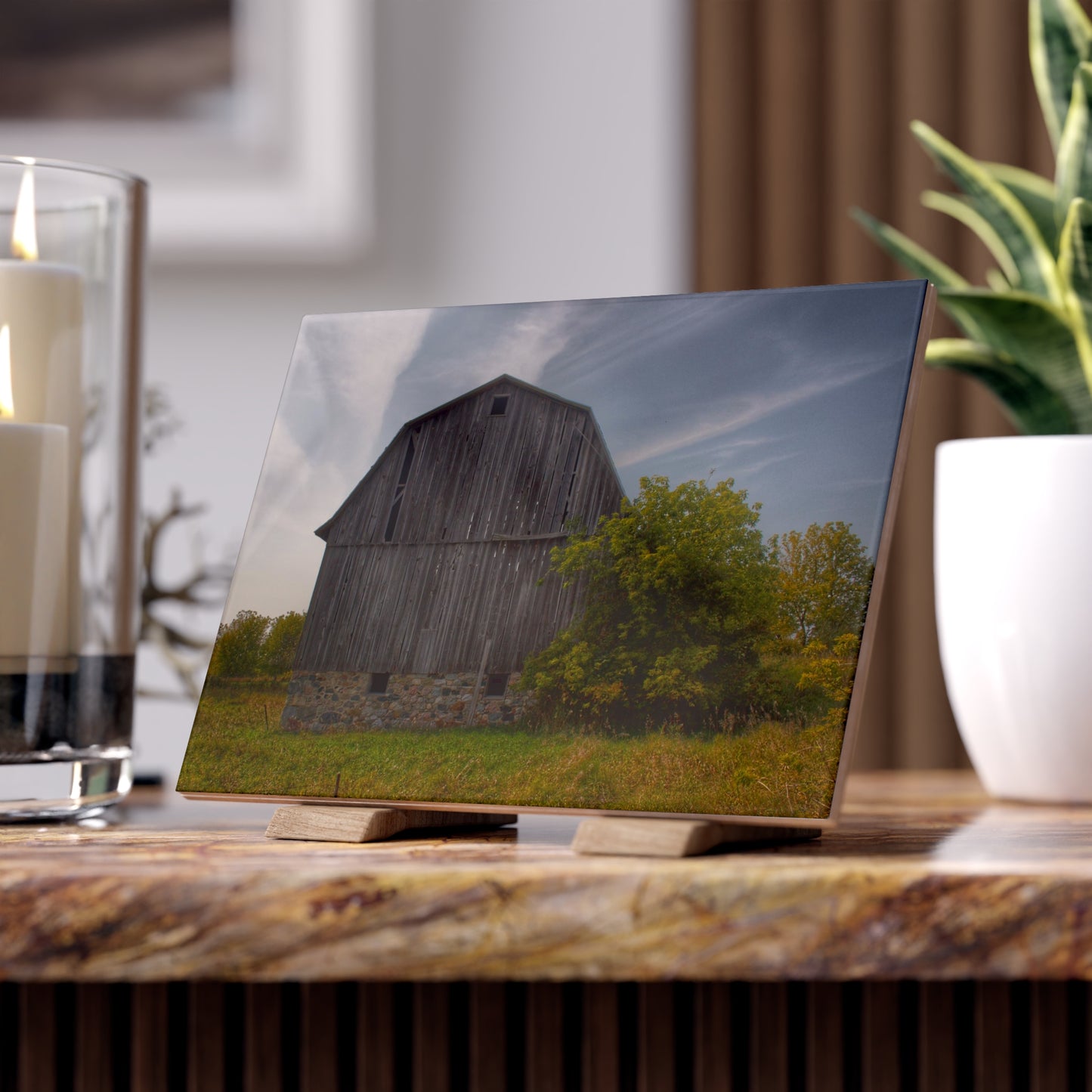 U R There Photography Cat Lake Grey I Rustic Farmhouse Decorative Ceramic Tile