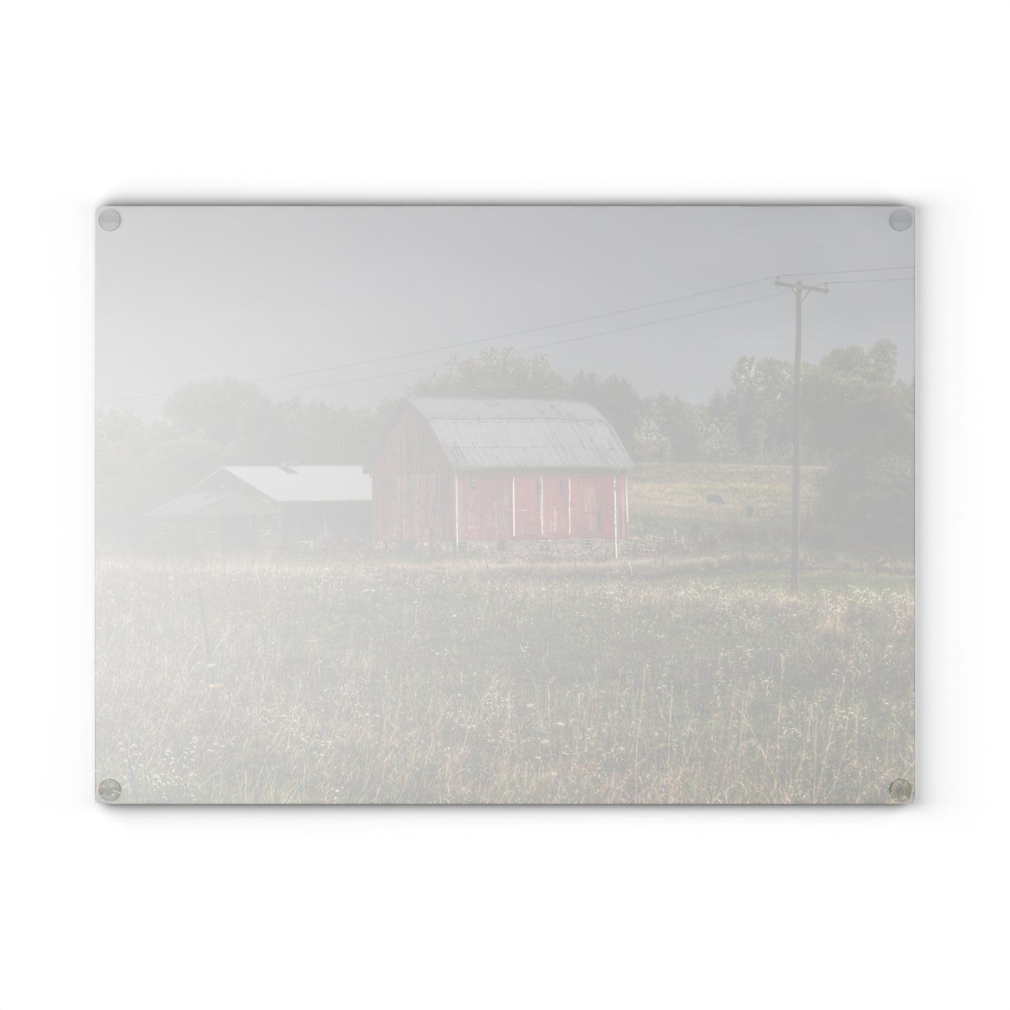 U R There Photography North Lake Road Red I Rustic Farmhouse Tempered-Glass Cutting Board