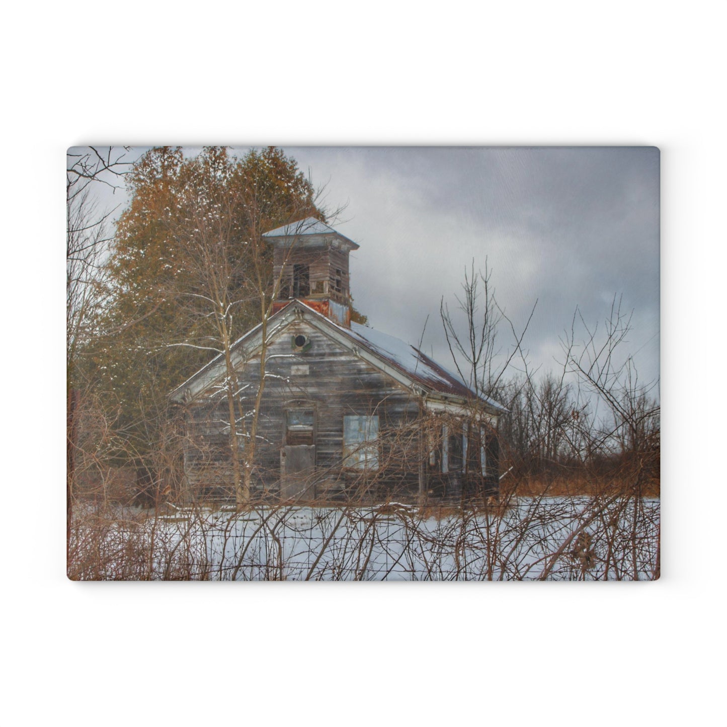 U R There Photography Vermilya Schoolhouse II Rustic Farmhouse Tempered-Glass Cutting Board