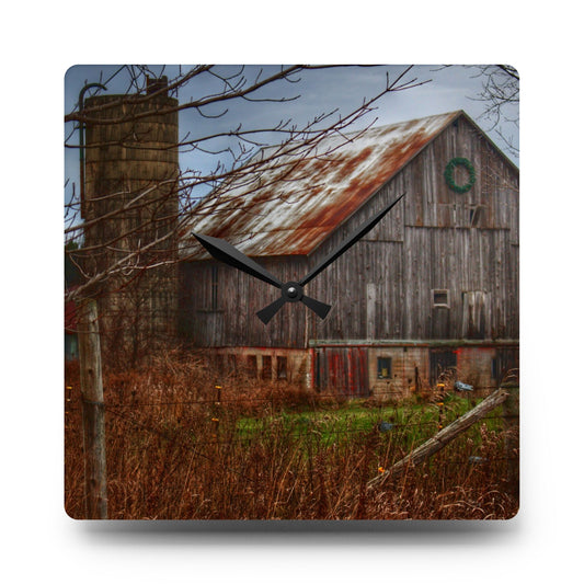 Churchill Christmas Barn II Rustic Farmhouse Acrylic Analog Wall Clock 10.75'' × 10.75'' (Square)