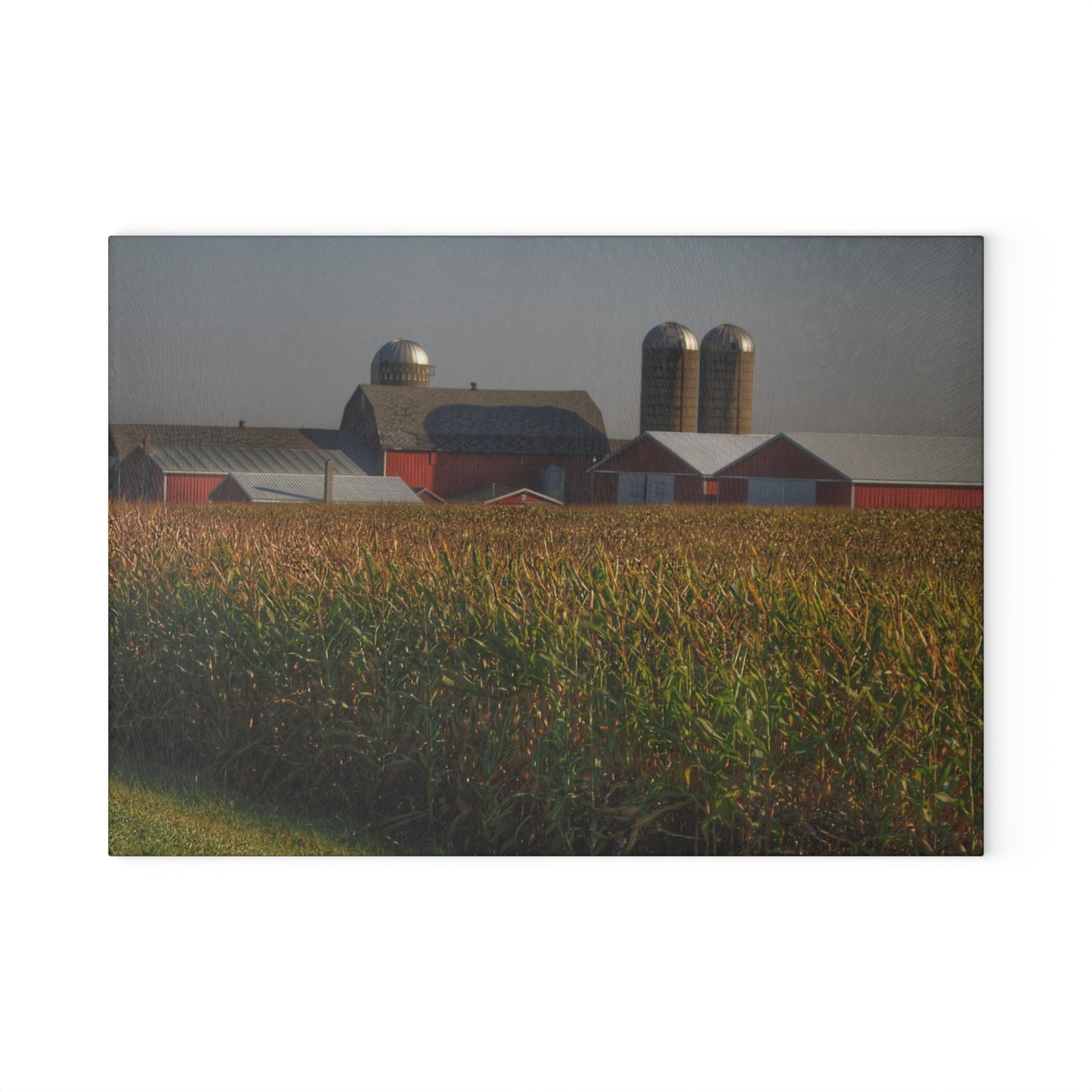 U R There Photography Slattery Road Farm and Cornfield II Rustic Farmhouse Tempered-Glass Cutting Board