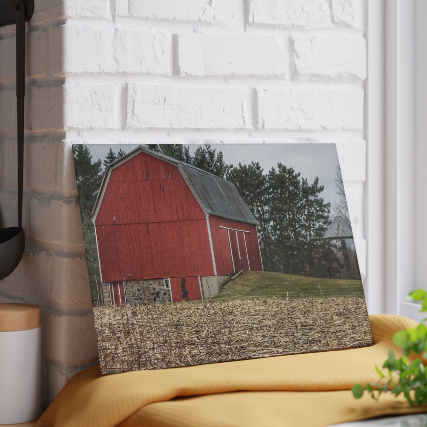 U R There Photography Fostoria Road Standing Man Red Rustic Farmhouse Tempered-Glass Cutting Board