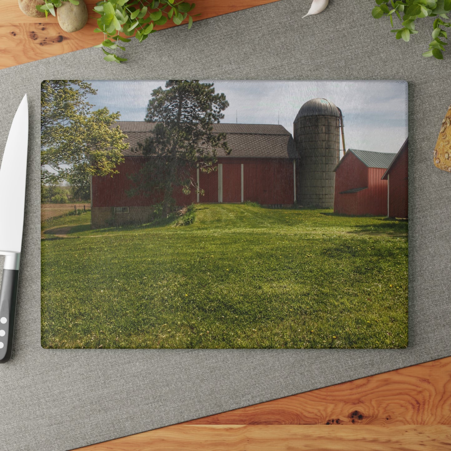 U R There Photography Maple Leaf Road Red Rustic Farmhouse Tempered-Glass Cutting Board