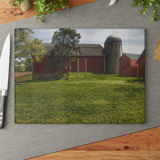 U R There Photography Maple Leaf Road Red Rustic Farmhouse Tempered-Glass Cutting Board