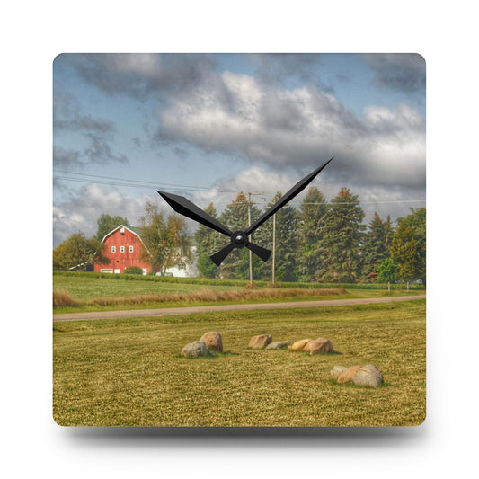 U R There Photography Across the Road Rustic Farmhouse Acrylic Analog Wall Clock 10.75'' × 10.75'' (Square)