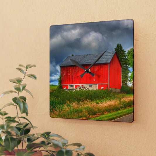 U R There Photography West Brown Horse Barn Rustic Farmhouse Acrylic Analog Wall Clock