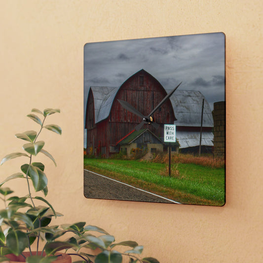 U R There Photography Valentine Road Red II Rustic Farmhouse Acrylic Analog Wall Clock