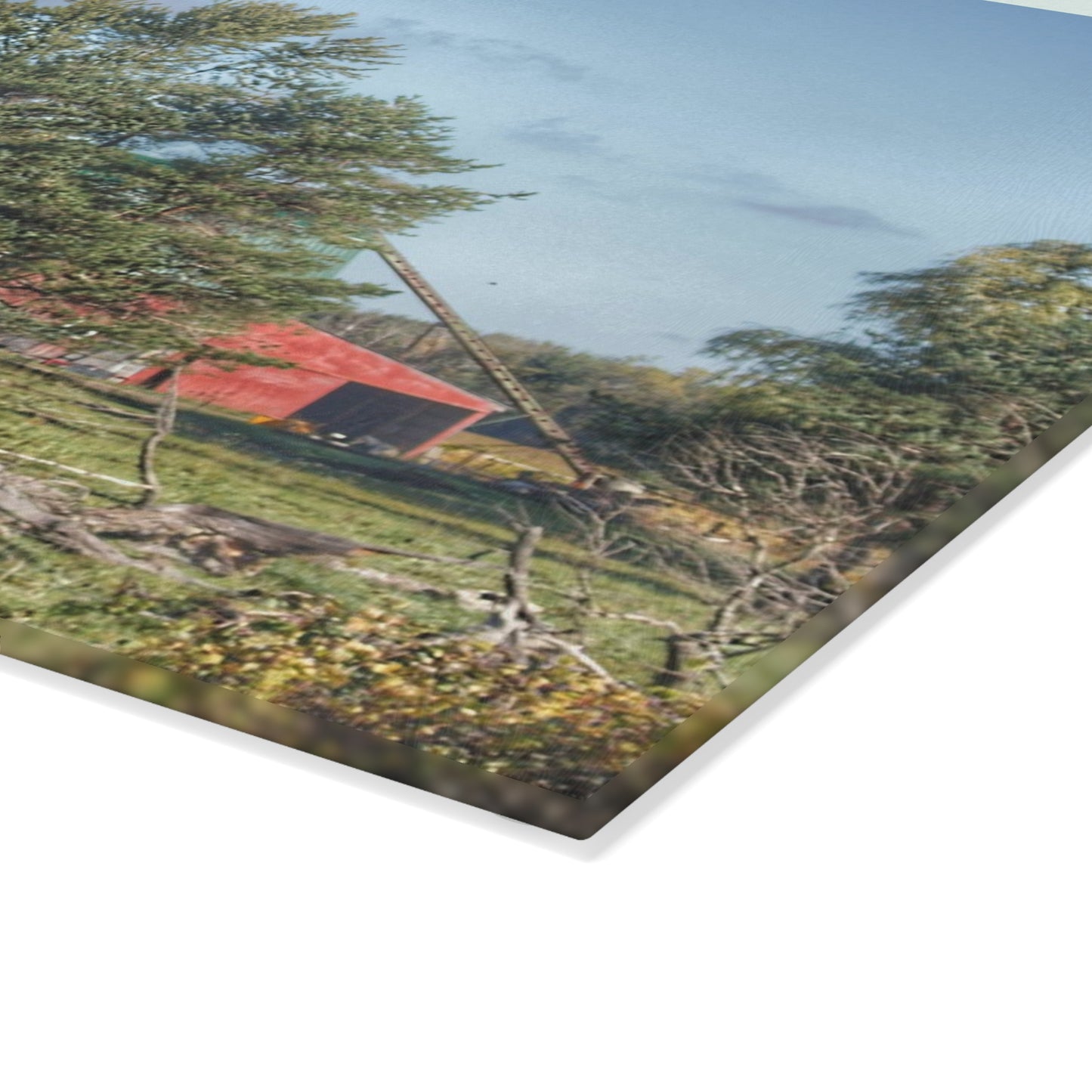 U R There Photography Croswell Wagner Road Red Rustic Farmhouse Tempered-Glass Cutting Board