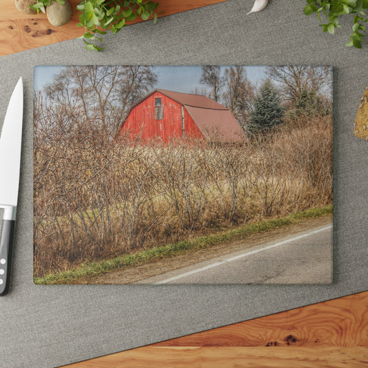 U R There Photography South Lake Pleasant Road Red Rustic Farmhouse Tempered-Glass Cutting Board