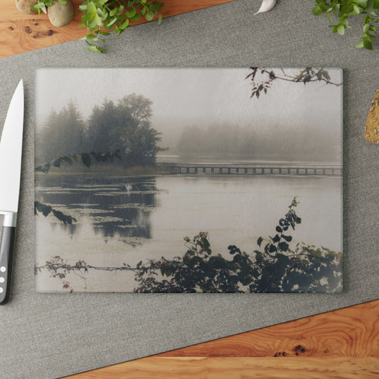U R There Photography Bridge in Fog Rustic Farmhouse Tempered-Glass Cutting Board