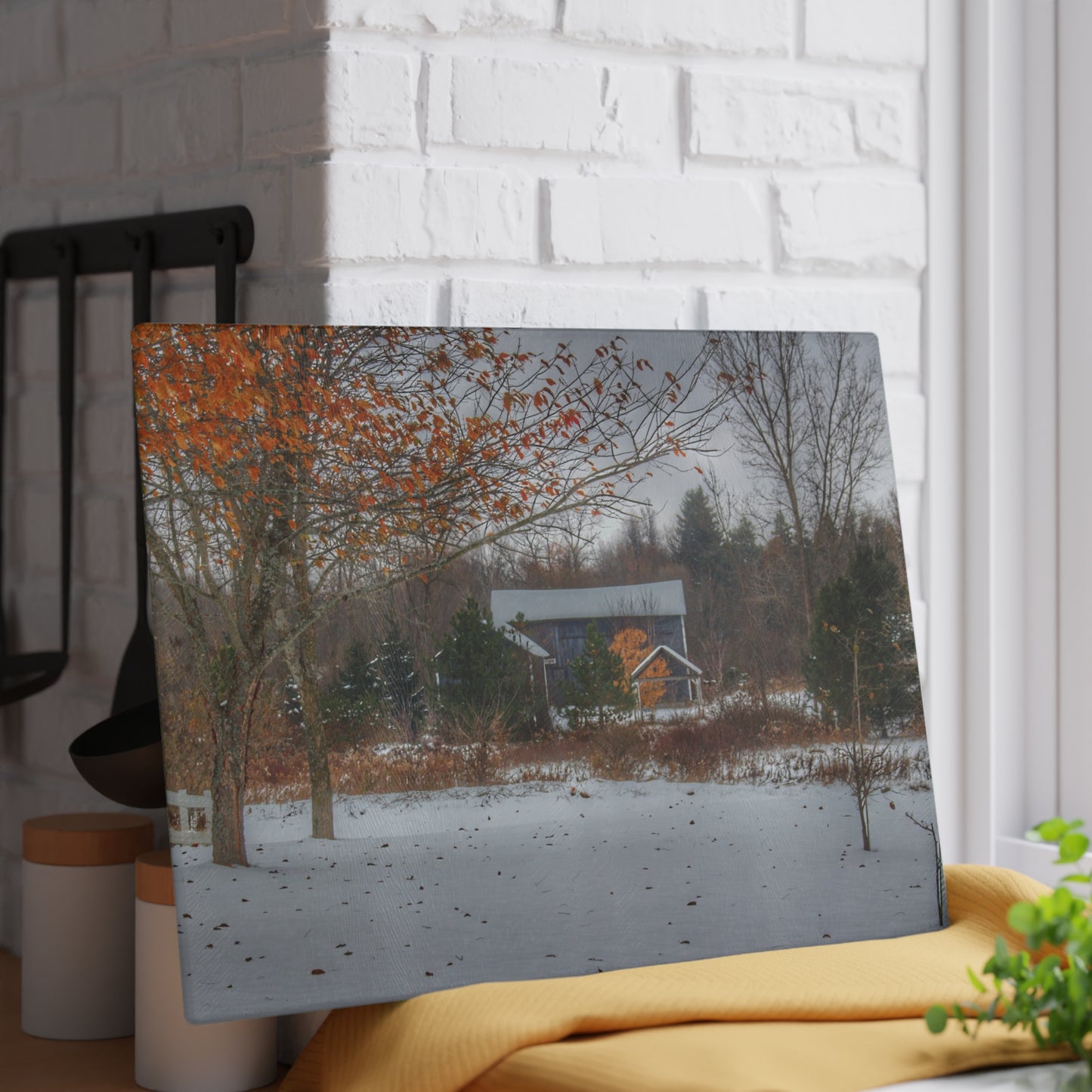 U R There Photography Oregon Road Blue Rustic Farmhouse Tempered-Glass Cutting Board