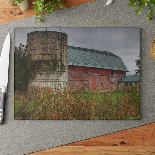 U R There Photography Plumb Creek Road Red II Rustic Farmhouse Tempered-Glass Cutting Board
