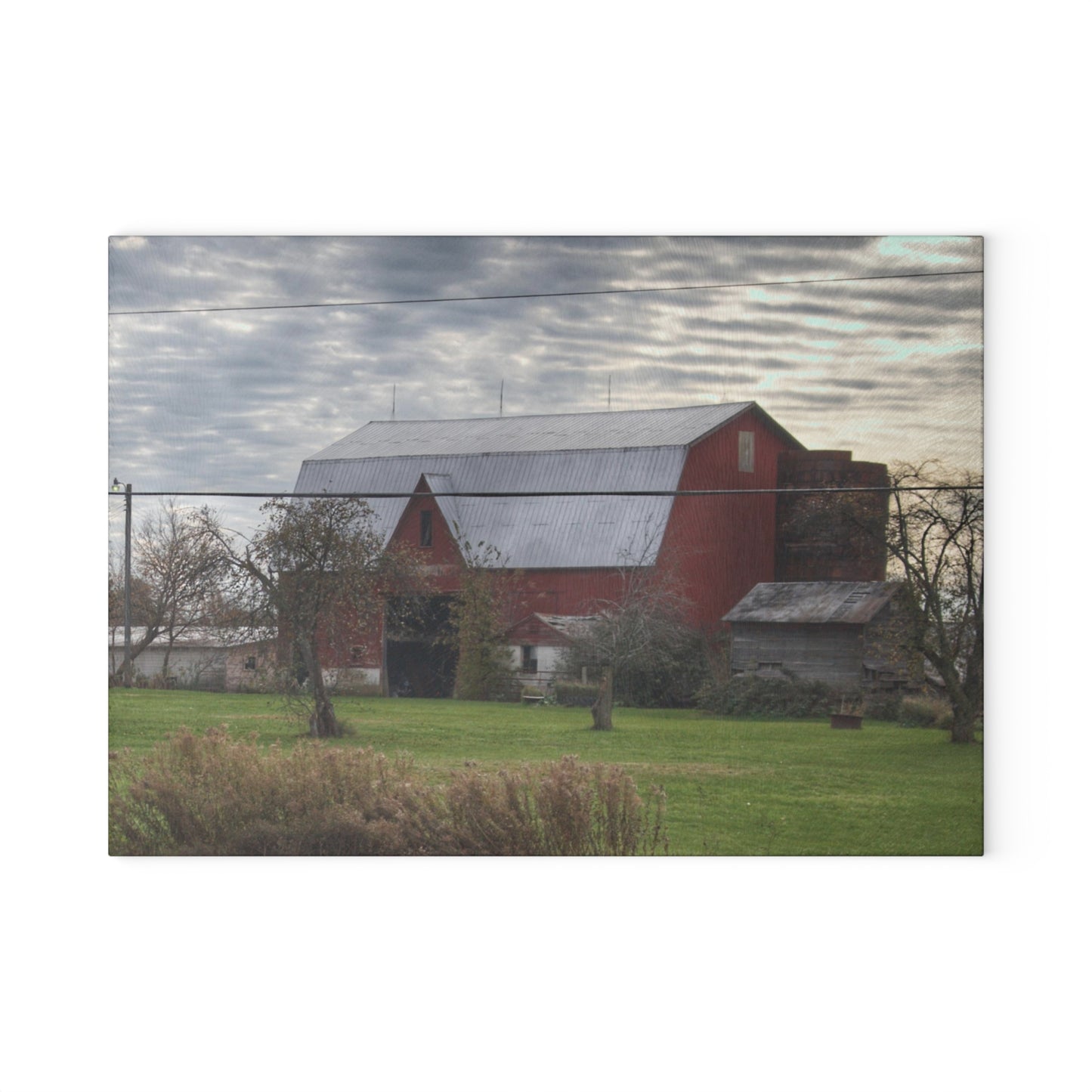 U R There Photography Dodge Road Red II Rustic Farmhouse Tempered-Glass Cutting Board