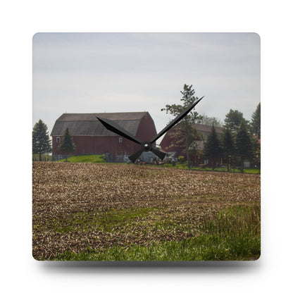 U R There Photography Bishop Road Reds IV Rustic Farmhouse Acrylic Analog Wall Clock