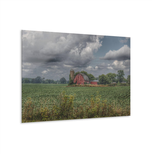 U R There Photography Church Road Red Rustic Farmhouse Acrylic Analog Wall Clock