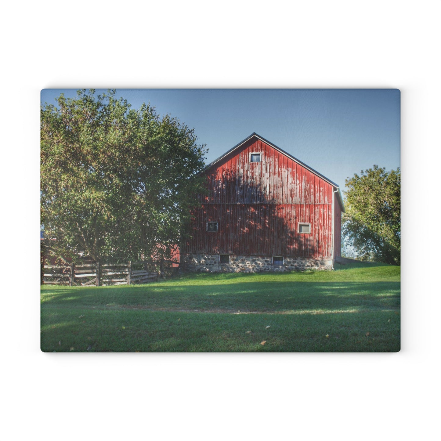 U R There Photography Five Lakes Red III Rustic Farmhouse Tempered-Glass Cutting Board 8"x 11"