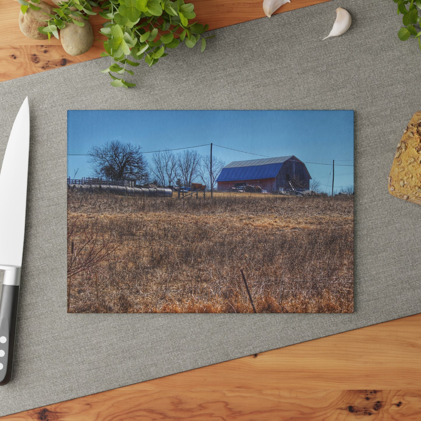 U R There Photography Marathon Haybarn on the Hill I Rustic Farmhouse Tempered-Glass Cutting Board